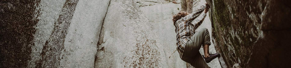 Man climbing rock wall